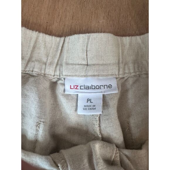 Liz Claiborne PL Linen Blend Wide Leg Pants Beige Neutral Fall Layering - Picture 3 of 5